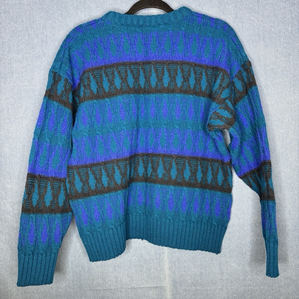 Vintage 90's Jack Stone Sweater Mens Size Medium Blue Turquoise Geometric